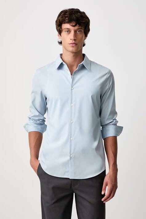 Calvin Klein Koszula męska bawełniana z elastanem niebieska gładka LV040BM127