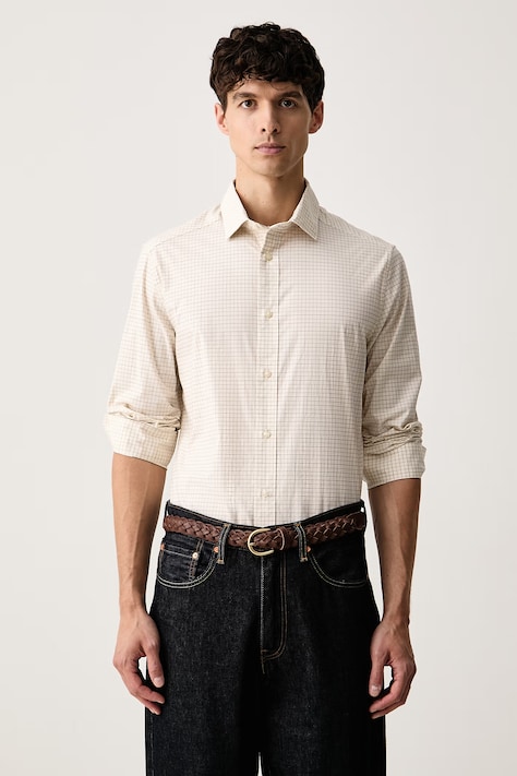 Barbour koszula męska bawełniana z elastanem Ashefield beżowa w kratkę MSH5877