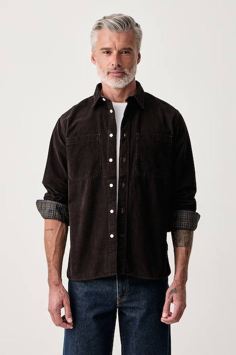 Barbour Koszula męska sztruksowa brązowa gładka MSH5859