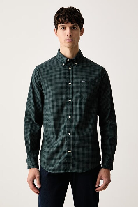 Barbour košile pánská bavlněná Harbourwall zelená kostkovaná MSH5823