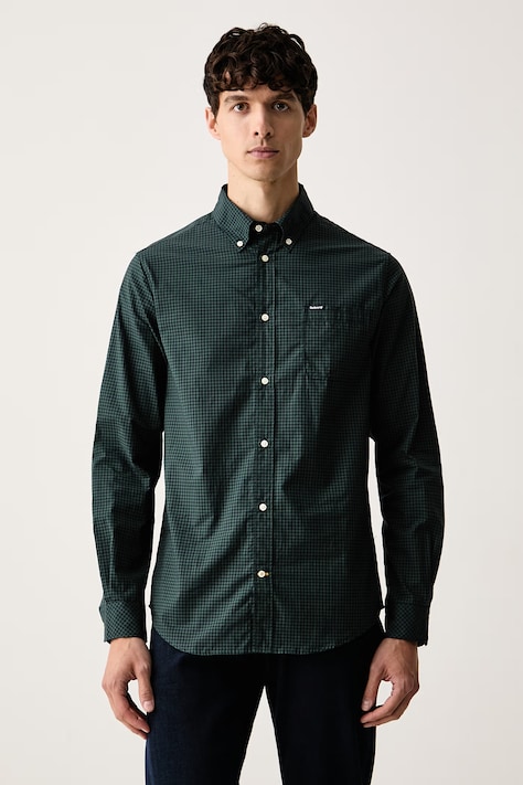 Barbour košile pánská bavlněná Harbourwall zelená kostkovaná MSH5823
