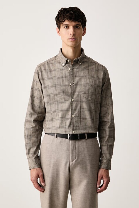 Barbour koszula męska bawełniana Franklin beżowa w kratkę MSH5803