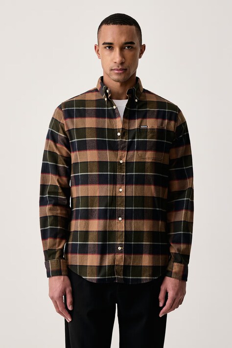 Barbour Koszula męska bawełniana Valley brązowa w kratkę MSH5057