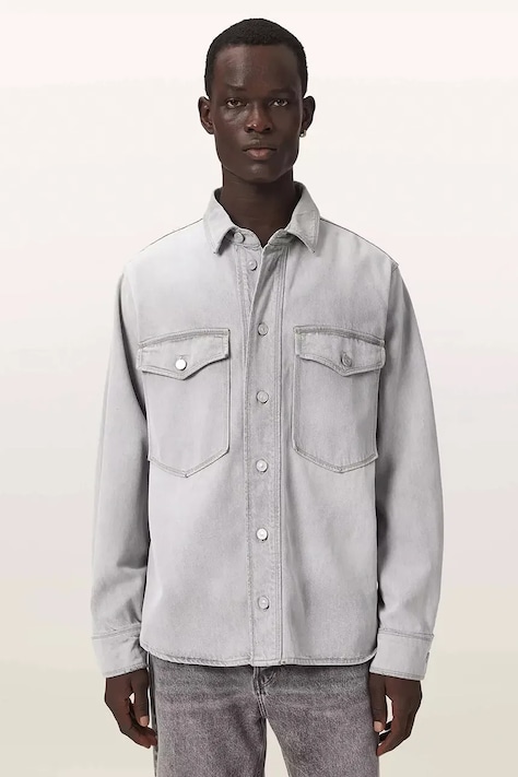 AllSaints Koszula męska jeansowa ALBIN szara M067SF
