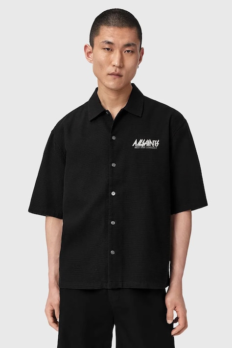 AllSaints Koszula męska z lyocellem SYNTH czarna z nadrukiem M033SF
