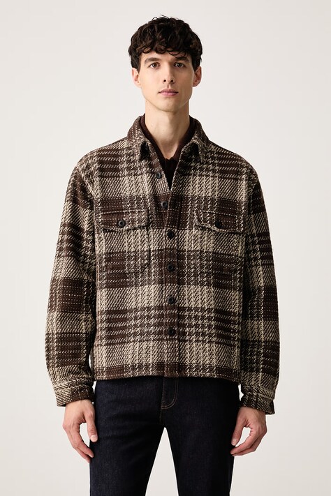 AllSaints Košile pánská bavlněná VALLE hnědá kostkovaná M029SF