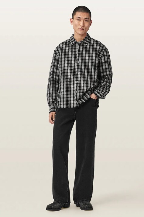 AllSaints Koszula męska bawełniana CASBAH czarna w kratkę M009SF