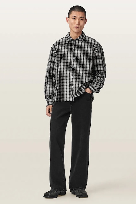 AllSaints Koszula męska bawełniana CASBAH czarna w kratkę M009SF
