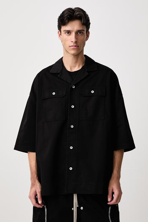 Rick Owens DRKSHDW Magnum Tommy cămașă din bumbac pentru bărbați neagră simplă DU02F6290 TW