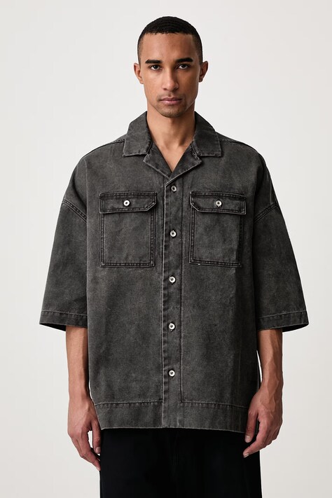 Rick Owens DRKSHDW Magnum Tommy cămașă din bumbac pentru bărbați gri simplă DU02F6290 CVG
