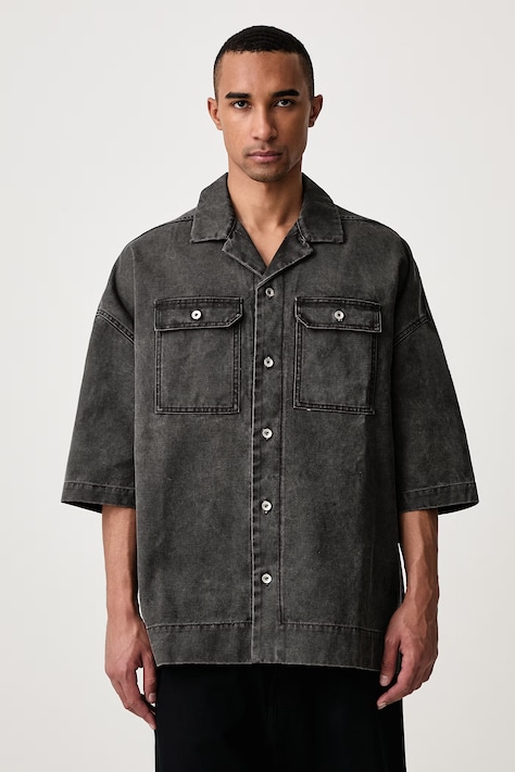 Rick Owens DRKSHDW Magnum Tommy cămașă din bumbac pentru bărbați gri simplă DU02F6290 CVG