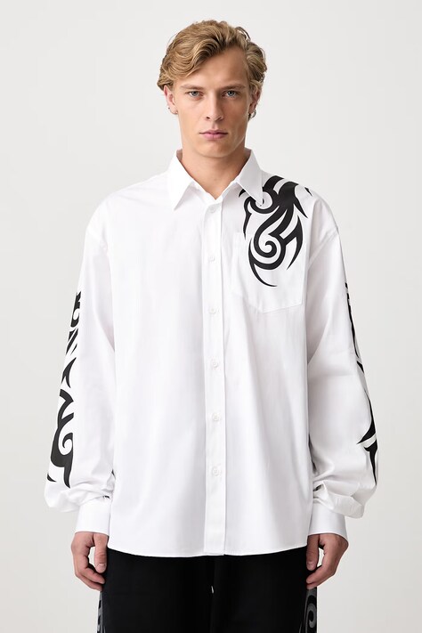 Vetements Graffiti Tribal koszula bawełniana męska biała z nadrukiem MH27SH052W