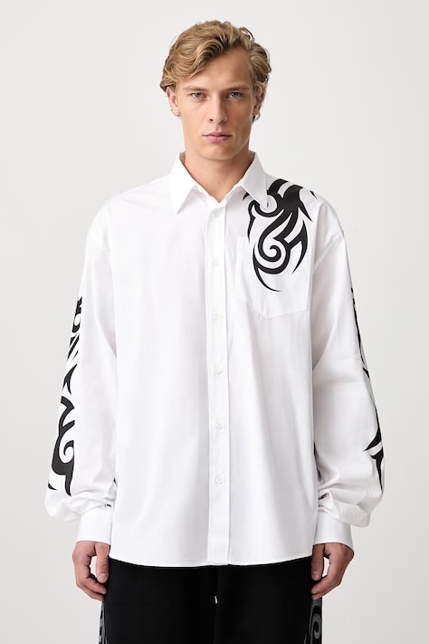 Vetements Graffiti Tribal koszula bawełniana męska biała z nadrukiem MH27SH052W
