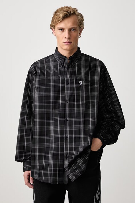 Vetements Metal Logo koszula bawełniana męska czarna w kratkę MH27SH059BC