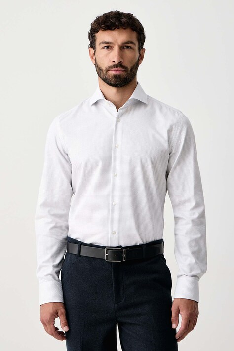 BOSS Πουκάμισο oxford ανδρικό βαμβακερό H-HANK-SP-B1-C1-263 λευκό με πουά 50571438