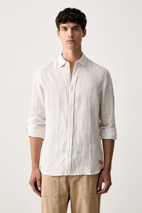Scotch & Soda koszula męska lniana biała w paski 184270