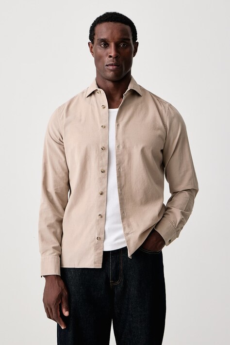 Hackett London Koszula męska sztruksowa beżowa gładka HM3010857