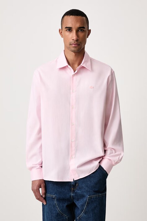 Lacoste Πουκάμισο oxford βαμβακερό ροζ απλό CH8729