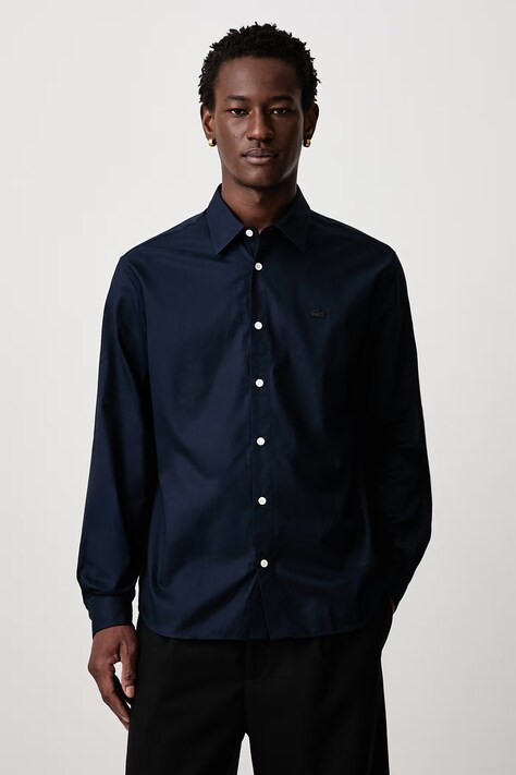 Lacoste Πουκάμισο oxford βαμβακερό σκούρο μπλε απλό CH8729