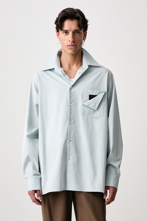 MM6 Maison Margiela Koszula bawełniana męska niebieska gładka SH2DT0058-M36094