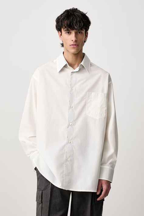 MM6 Maison Margiela Cămașă din bumbac pentru bărbați albă simplă SH0DT0051-M35256