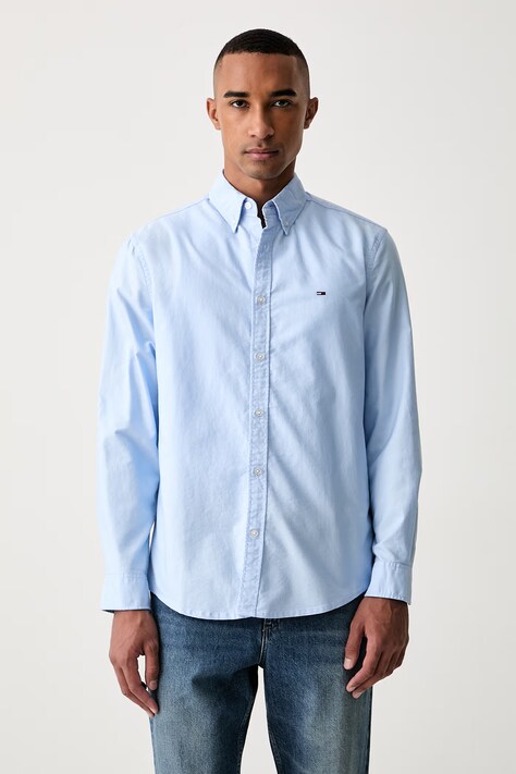 Tommy Jeans πουκάμισο ανδρικό βαμβακερό μπλε απλό DM0DM23711