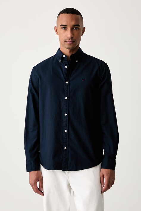 Tommy Jeans košulja za muškarce od pamuka mornarsko plava bez uzorka DM0DM23711