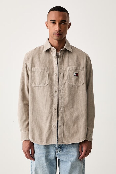 Tommy Jeans koszula męska sztruksowa beżowa gładka DM0DM23705