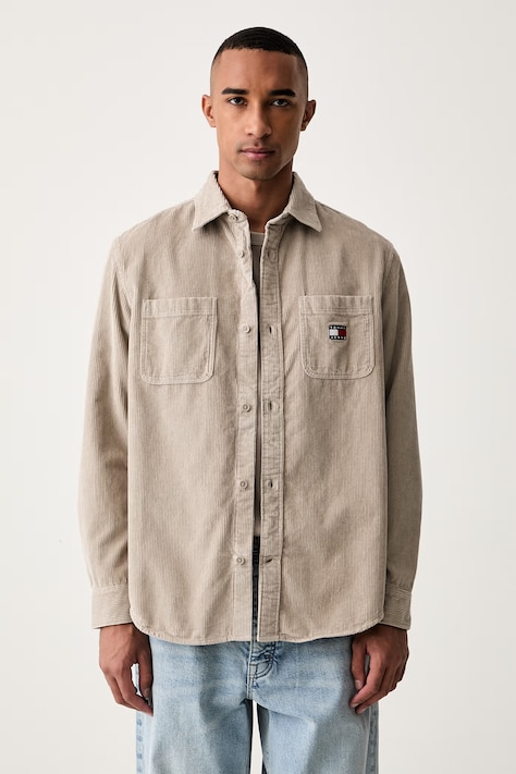 Tommy Jeans koszula męska sztruksowa beżowa gładka DM0DM23705