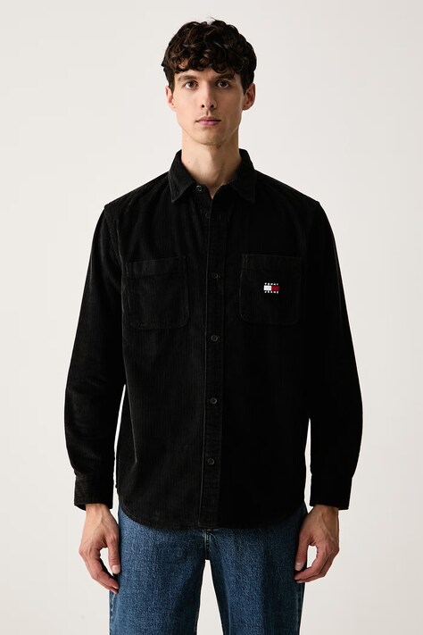Tommy Jeans košeľa pánska menčestrová čierna hladká DM0DM23705