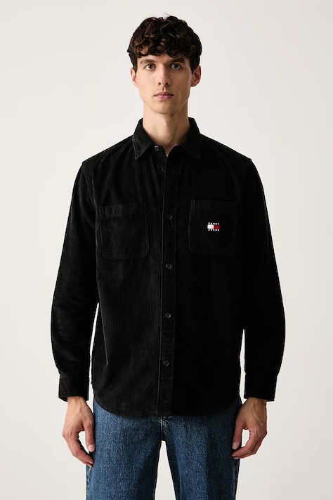 Tommy Jeans πουκάμισο ανδρικό κοτλέ μαύρο απλό DM0DM23705