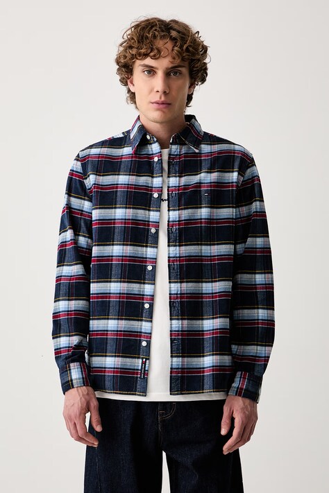 Tommy Jeans πουκάμισο ανδρικό βαμβακερό σκούρο μπλε καρό DM0DM23615