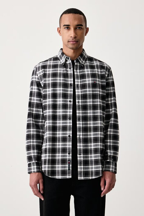 Tommy Jeans Košile pánská bavlněná černá kostkovaná DM0DM23528