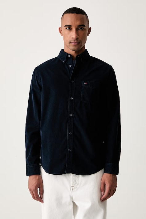 Tommy Jeans košulja za djecu od samta mornarsko plava bez uzorka DM0DM23517