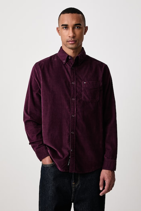 Tommy Jeans Koszula dziecięca sztruksowa bordowa gładka DM0DM23517