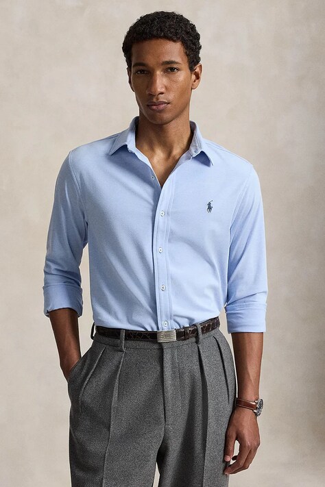 Polo Ralph Lauren Koszula męska z bawełną niebieska gładka 710B26145