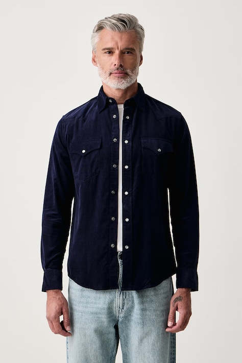 Tommy Hilfiger Πουκάμισο ανδρικό κοτλέ σκούρο μπλε απλό MW0MW45647