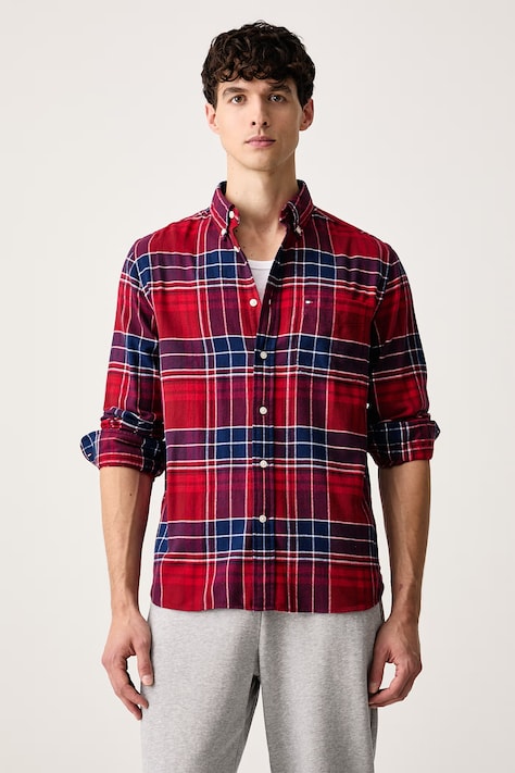 Tommy Hilfiger Košile pánská bavlněná burgundská kostkovaná MW0MW44592