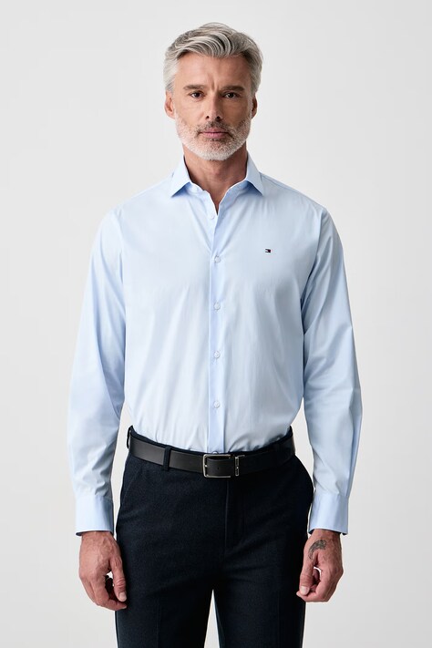 Tommy Hilfiger Πουκάμισο ανδρικό με βαμβάκι μπλε απλό MW0MW45307