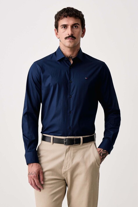 Tommy Hilfiger Koszula męska z bawełną granatowa gładka MW0MW45307