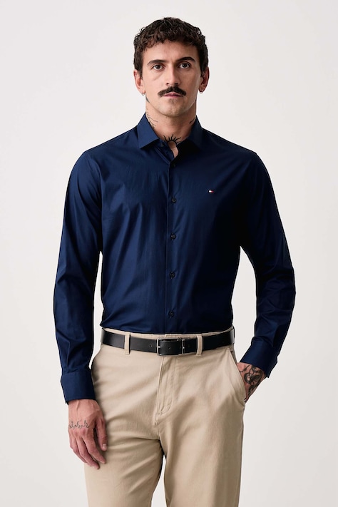 Tommy Hilfiger Koszula męska z bawełną granatowa gładka MW0MW45307