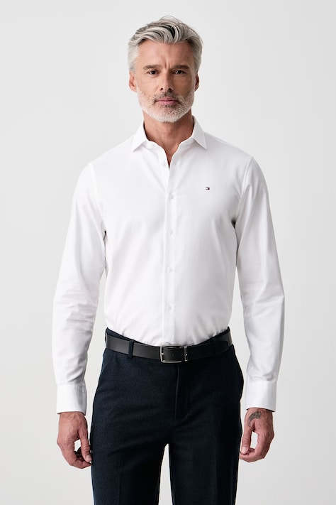Tommy Hilfiger Πουκάμισο ανδρικό βαμβακερό λευκό απλό MW0MW44738