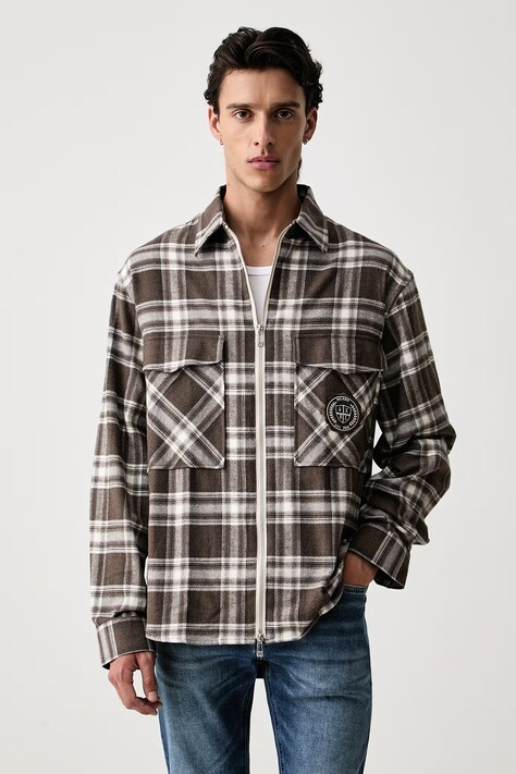 Armani Exchange koszula męska bawełniana brązowa w kratkę XM003255 AF27138