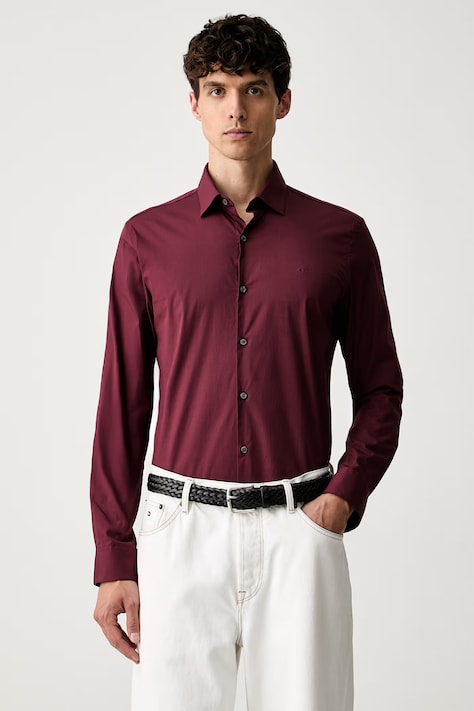 Calvin Klein koszula męska bawełniana z elastanem bordowa gładka LV019EU189