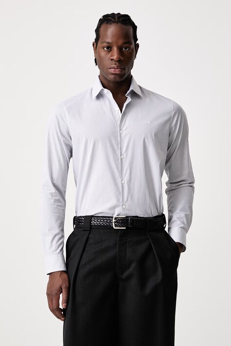 Calvin Klein Košulja za muškarce od pamuka s elastanom siva prugice LV019EU150