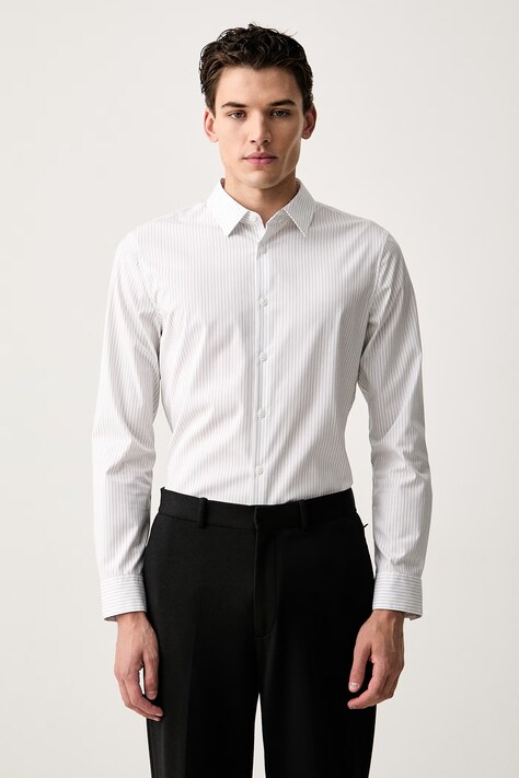 Calvin Klein koszula męska bawełniana z elastanem biała w paski LV04LH106G