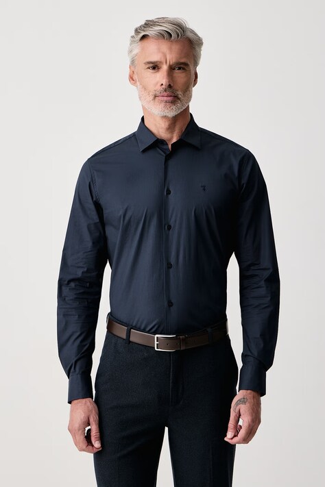Trussardi Koszula męska bawełniana z elastanem granatowa gładka 5004N000052N