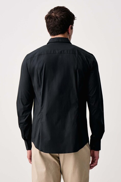 Trussardi Koszula męska bawełniana z elastanem czarna gładka 5004N000052N