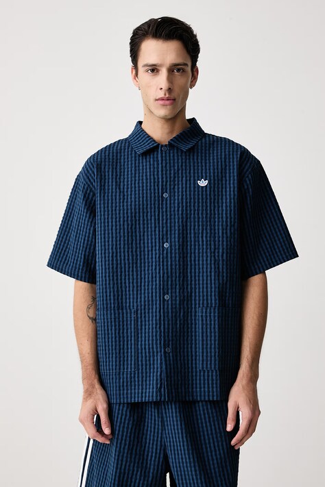 adidas Originals Сорочка чоловіча з бавовною Resort блакитна клітинка KW8265