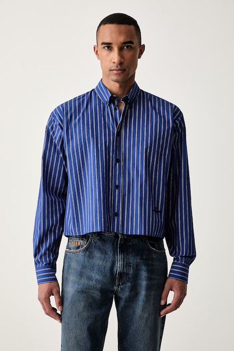 MSGM koszula męska z bawełną niebieska w paski 4140ME11A.267504
